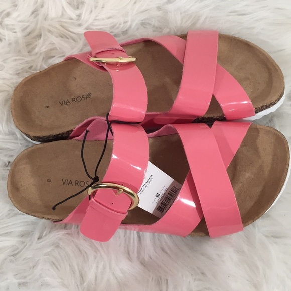 Vía Rosa Footbed Sandal Slip On Cross Straps New - Picture 8 of 16